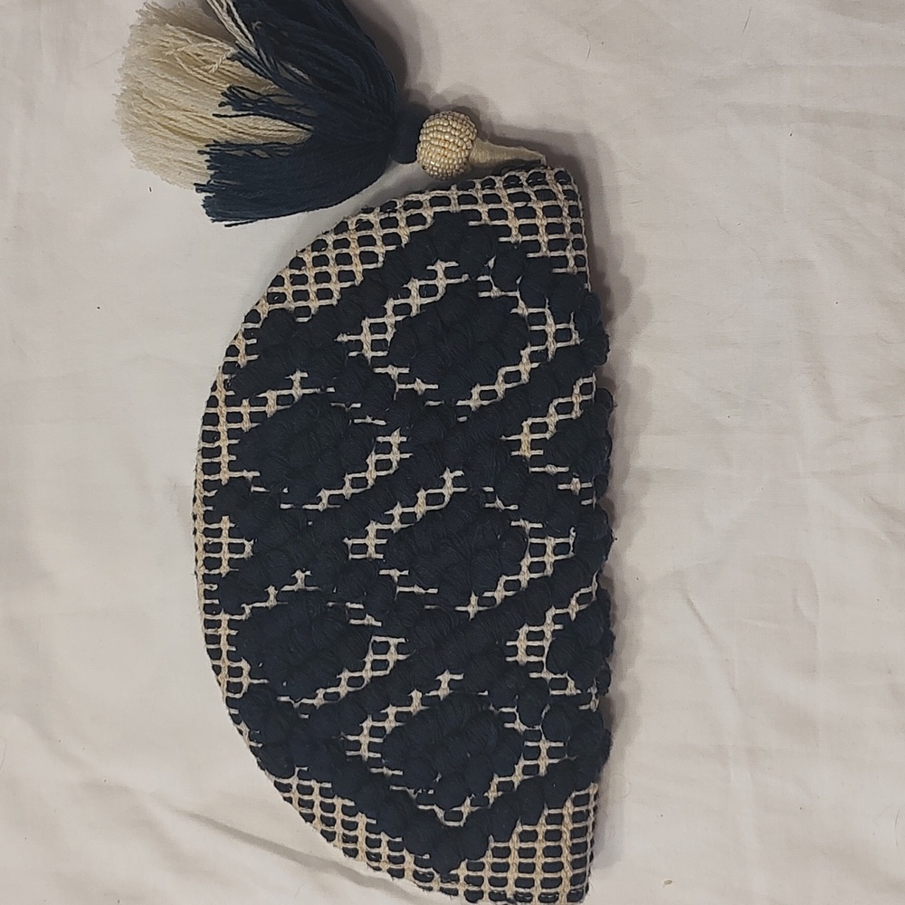 Universal Threads embroidered clutch navy and cream
